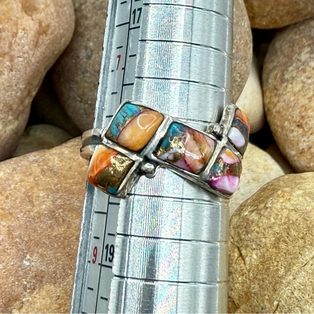 Santa Fe Multi Gemstone 925 Sterling Silver Ring Sz 8 5.5ctw Southwestern Style - Picture 13 of 17